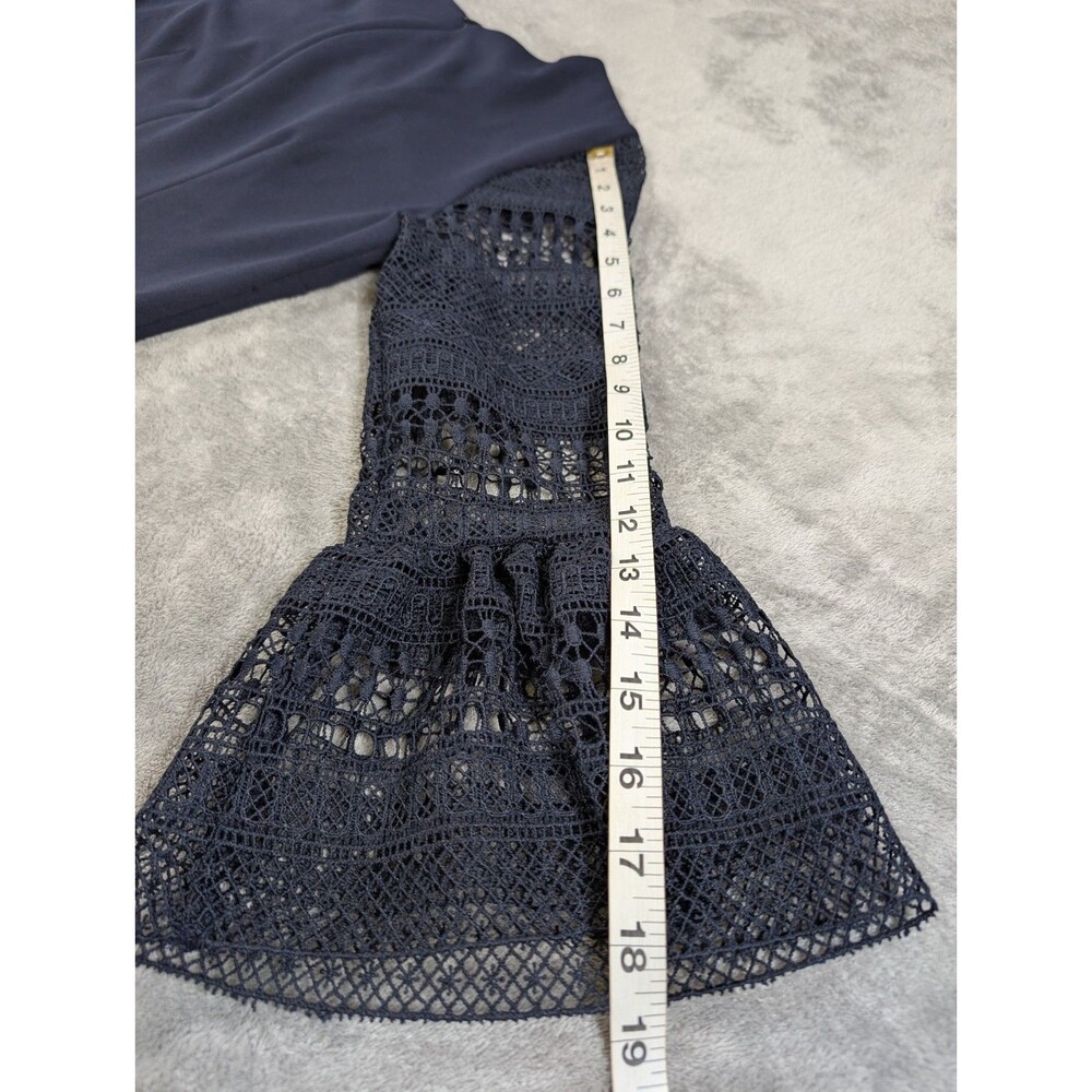 Donna Ricco New York Sheath Dress Womens 6 Blue Lace Bell Sleeve Preppy Knit - Picture 7 of 12